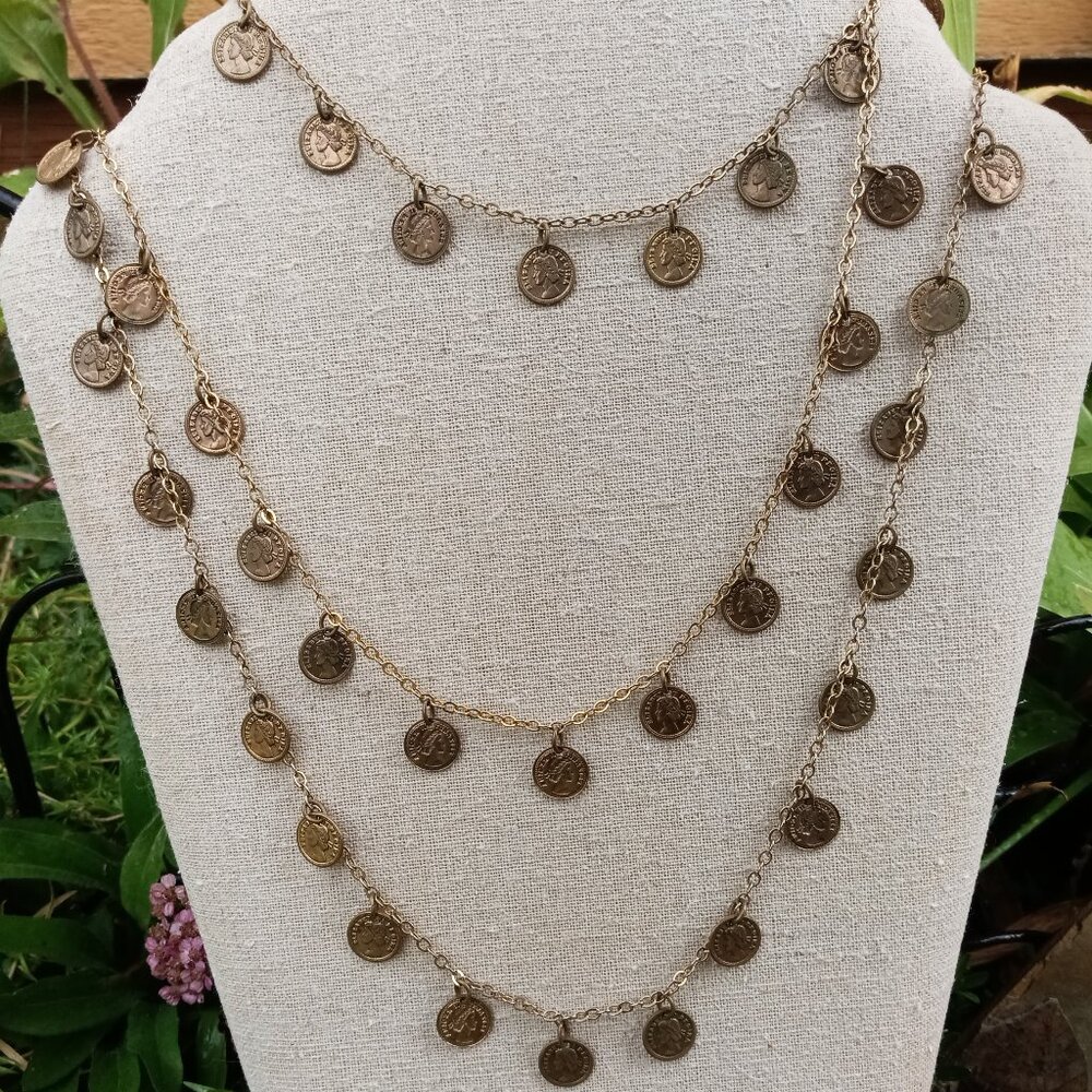 57" Brass Queen Elizabeth Coin Necklace